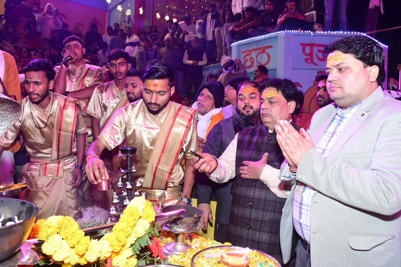 Corporate event guests witnessing live Ganga Aarti ceremony by Kashi Events team